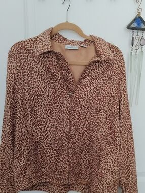 Patchington Leopard Print Button-Down Shirt in Tan and Brown